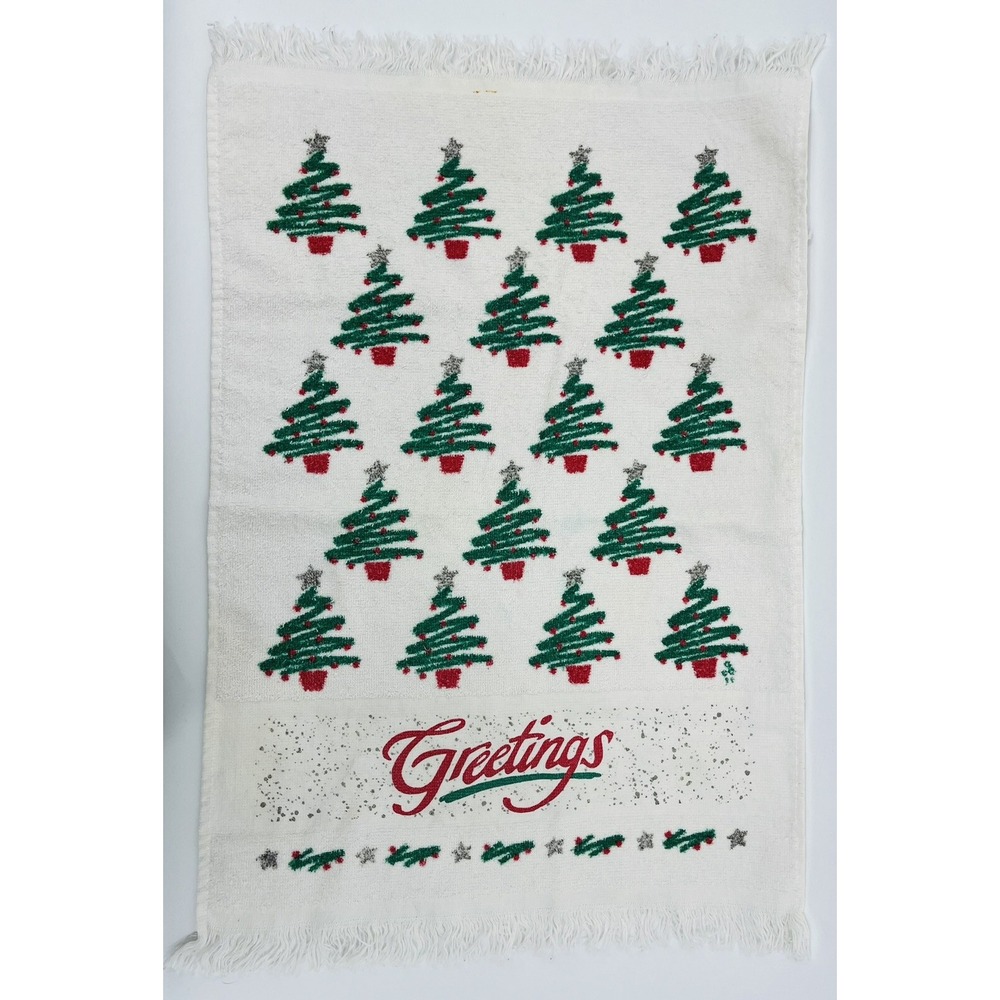 Vintage Cannon Christmas Greetings Hand Dish Towel Terry Cloth Retro USA Cotton